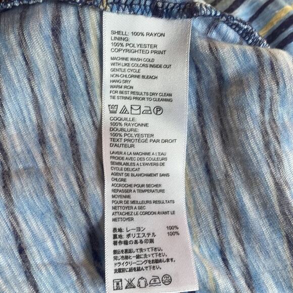 Tommy Bahama Blue Yellow 100% Rayon Maxi Dress Tropical Cap Sleeve V Neck - Picture 5 of 6